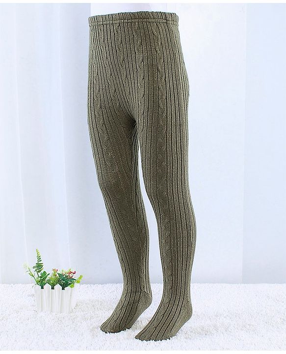Babyhug Knit Footed Woolen Pant with Cable Knit Design - Olive