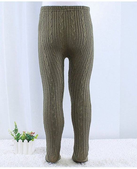Babyhug Knit Footed Woolen Pant with Cable Knit Design - Olive