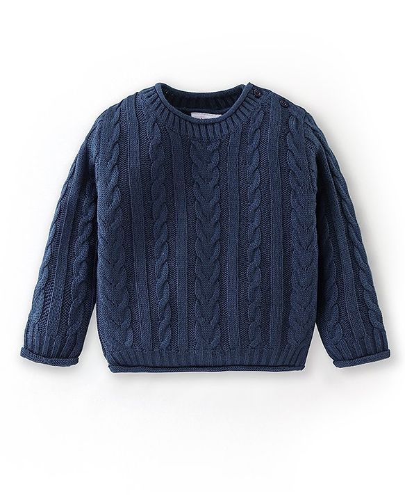 Babyhug Full Sleeves Cable Knit Design Sweater - Navy