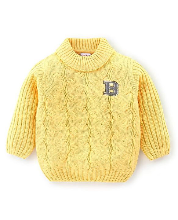 Babyhug Knit Full Sleeves Embroidered  Sweater - Yellow