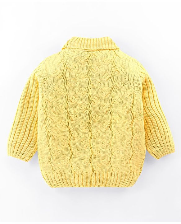Babyhug Knit Full Sleeves Embroidered  Sweater - Yellow