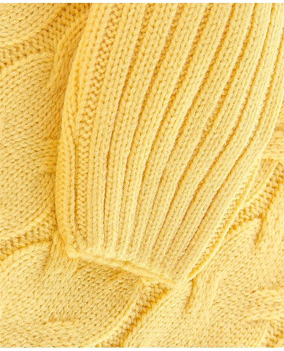 Babyhug Knit Full Sleeves Embroidered  Sweater - Yellow