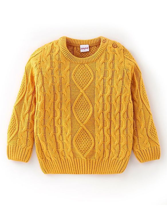 Babyhug Full Sleeves Sweater Cable Knit Design- Yellow