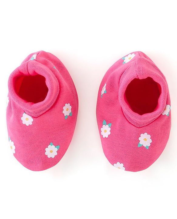 Babyhug 100% Cotton Cap Mittens And Booties Floral Print -  Pink