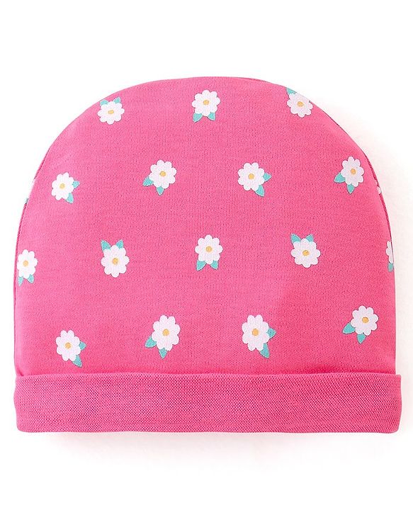Babyhug 100% Cotton Cap Mittens And Booties Floral Print -  Pink
