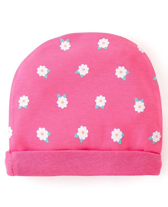 Babyhug 100% Cotton Cap Mittens And Booties Floral Print -  Pink