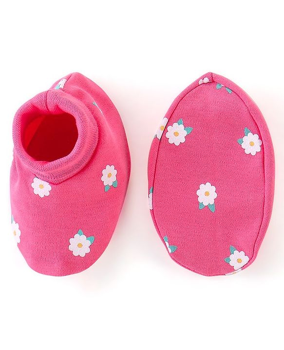 Babyhug 100% Cotton Cap Mittens And Booties Floral Print -  Pink