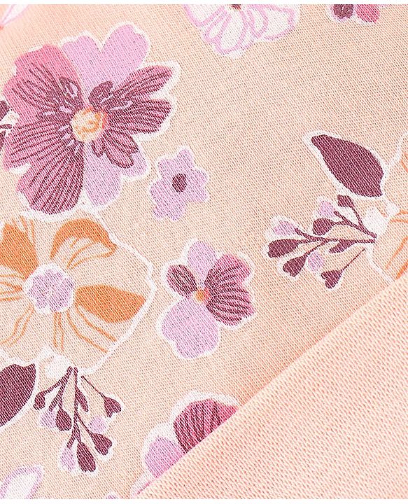 Babyhug 100% Cotton Knit Flower Printed Cap Mittens & Booties Set- Peach