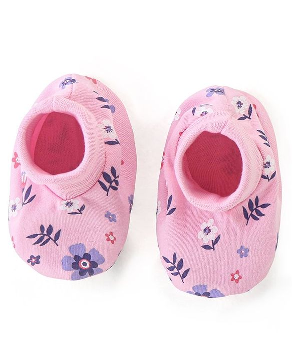 Babyhug 100% Cotton Cap Mittens & Booties Floral Print- Pink