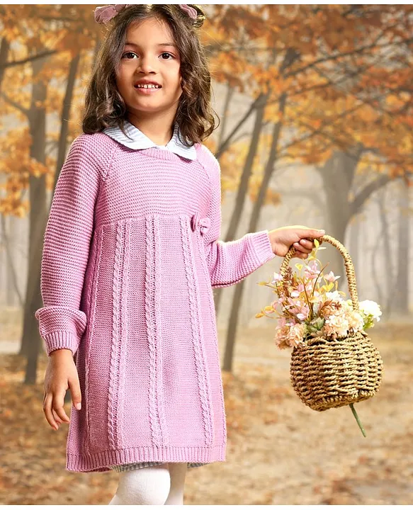 Buy Babyhug Full Sleeves Solid Woollen Dress Cable Knit Design