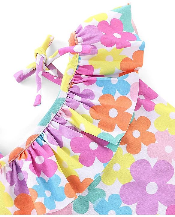 Babyhug Sleeveless V Cut Swimsuit Floral Print - Multicolor