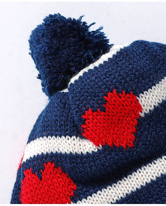 Babyhug Knit Heart Design Woollen Cap - Navy Blue