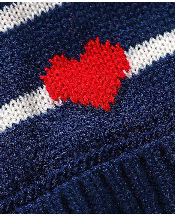 Babyhug Knit Heart Design Woollen Cap - Navy Blue