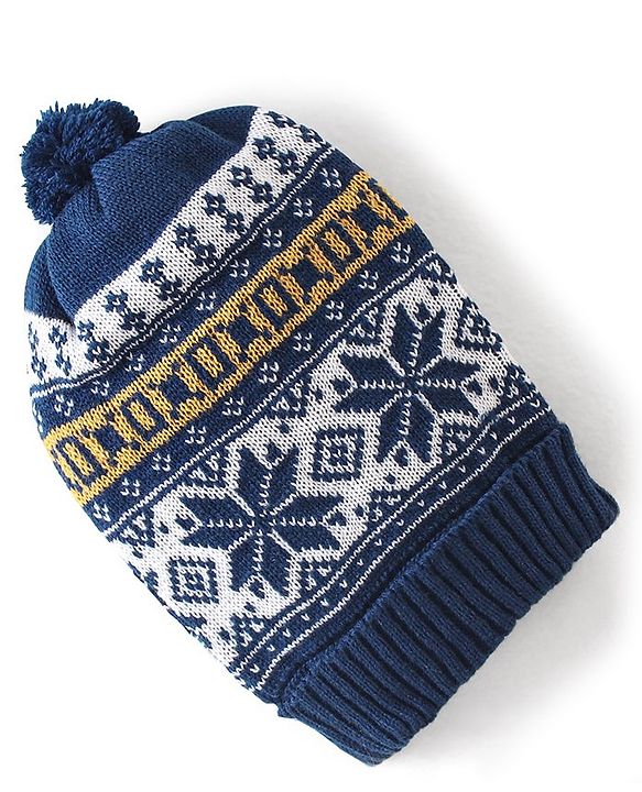 Babyhug Pom Pom Woollen Cap - White & Navy Blue