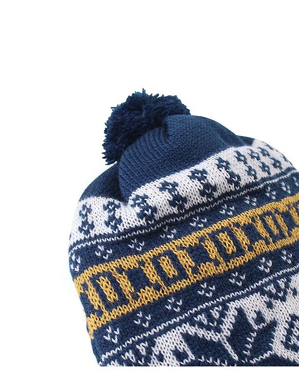 Babyhug Pom Pom Woollen Cap - White & Navy Blue