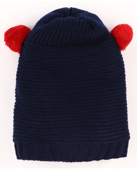 Babyhug  Woollen Caps with Pompom - Navy Blue