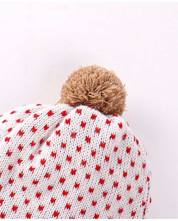 Babyhug Woollen Caps with Pompom & Polka Dot Design White - Diameter 10 cm