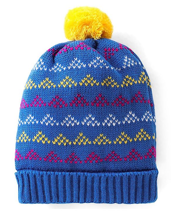 Babyhug Woollen Caps with Pompom Aqua -  Diameter 10 cm