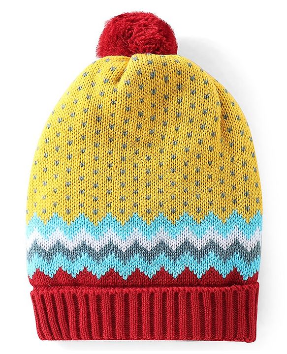 Babyhug Woollen Caps with Pompom & Polka Dot Design Multicolour - Diameter 10 cm