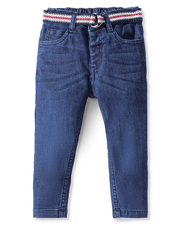 Babyhug Denim Washed Full Length Jeans with Stretch - Blue