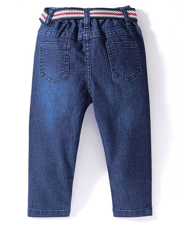 Babyhug Denim Washed Full Length Jeans with Stretch - Blue