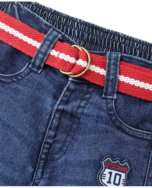Babyhug Denim Full Length Washed With Stretch Jeans - Blue