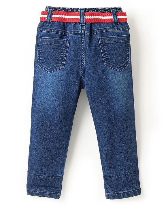 Babyhug Denim Full Length Washed With Stretch Jeans - Blue