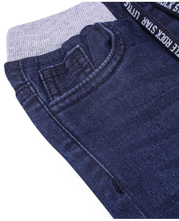Babyhug Cotton Full Length Stretchable Washed Denim Jeans - Dark Blue