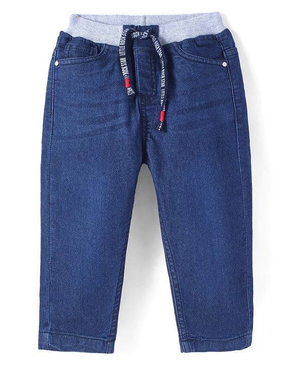 Babyhug Cotton Full Length Stretchable Washed Denim Jeans - Dark Blue