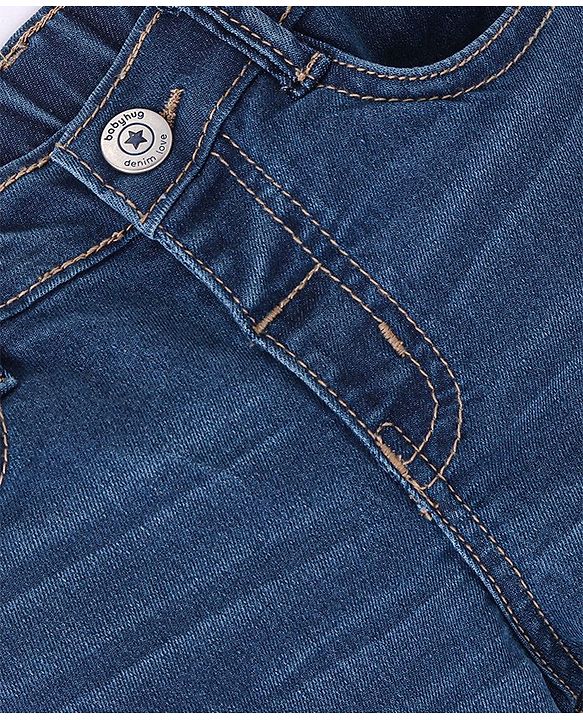 Babyhug Cotton Spandex Full Length Stretchable Washed Jeans - Blue