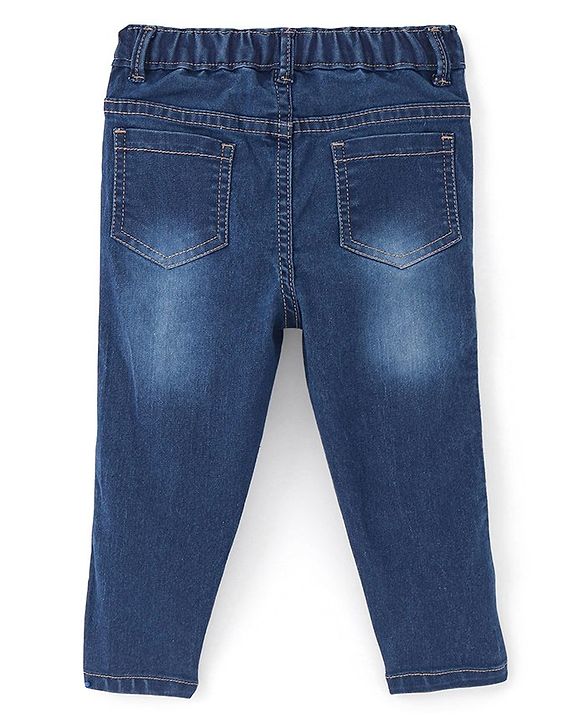 Babyhug Cotton Spandex Full Length Stretchable Washed Jeans - Blue
