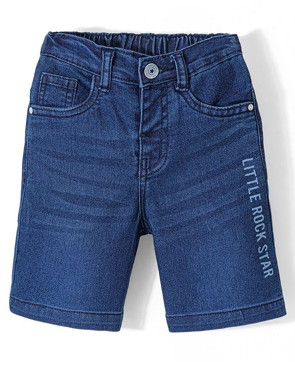 Babyhug Cotton Above Knee Length Bermuda with Stretch Text Print - Blue