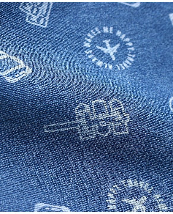 Babyhug Cotton Above Knee Length Washed Stretchable Denim Barmuda Aeroplane Print - Blue