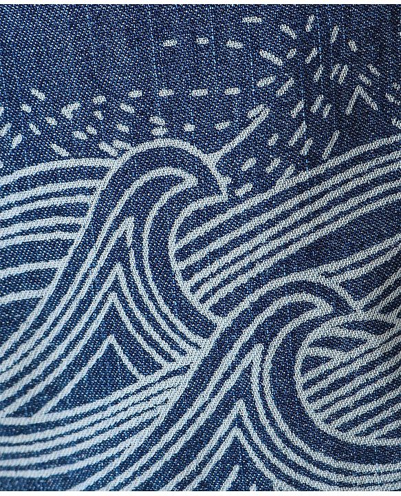 Babyhug Cotton Spandex Above Knee Length Stretchable Washed Denim Bermuda Wave Print - Blue