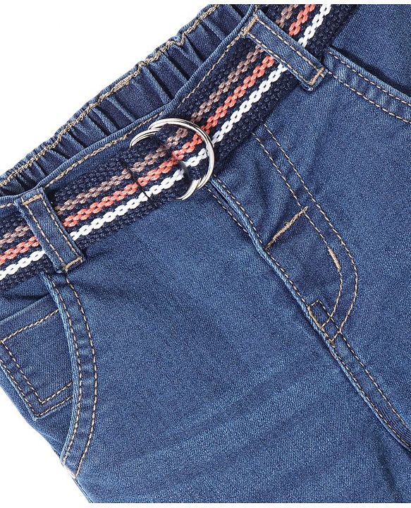 Babyhug Cotton Above Knee Length Solid Bermuda With Stretch & Belt- Blue