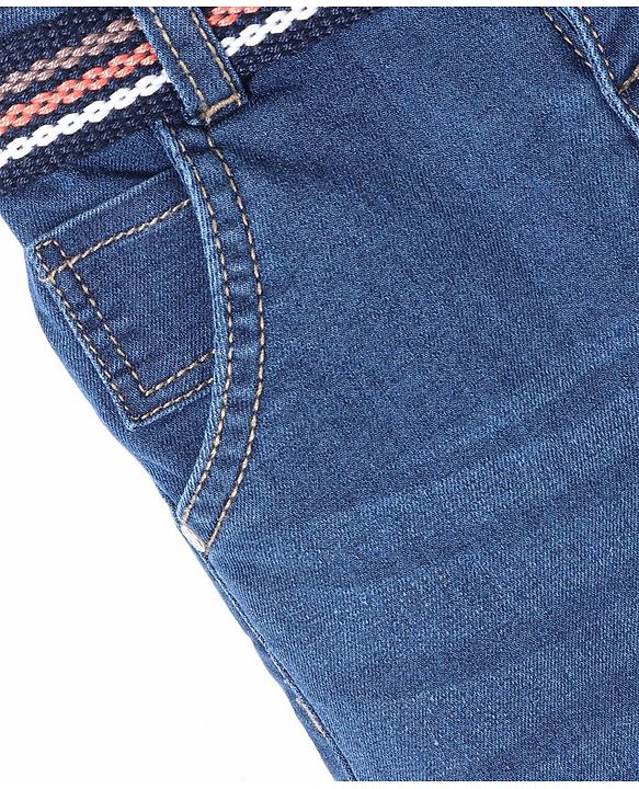 Babyhug Cotton Above Knee Length Solid Bermuda With Stretch & Belt- Blue
