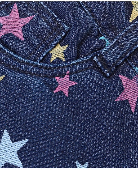 Babyhug Cotton Spandex Ankle Length Stretchable Washed Denim Capri Star Print - Blue