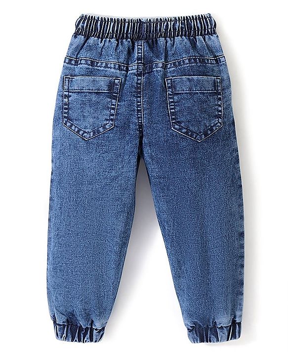 Babyhug Cotton Full Length Text Print Joggers With Stretch - Blue