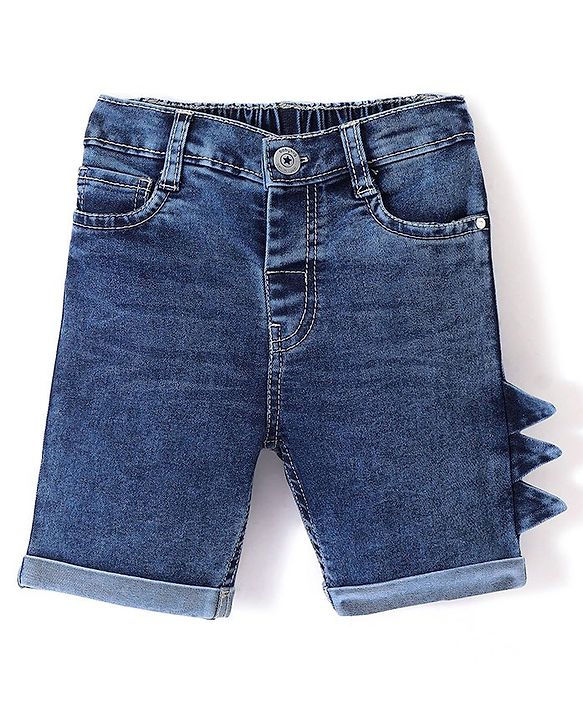 Babyhug Cotton Washed Denim Knee Length Bermuda Solid Colour - Navy Blue