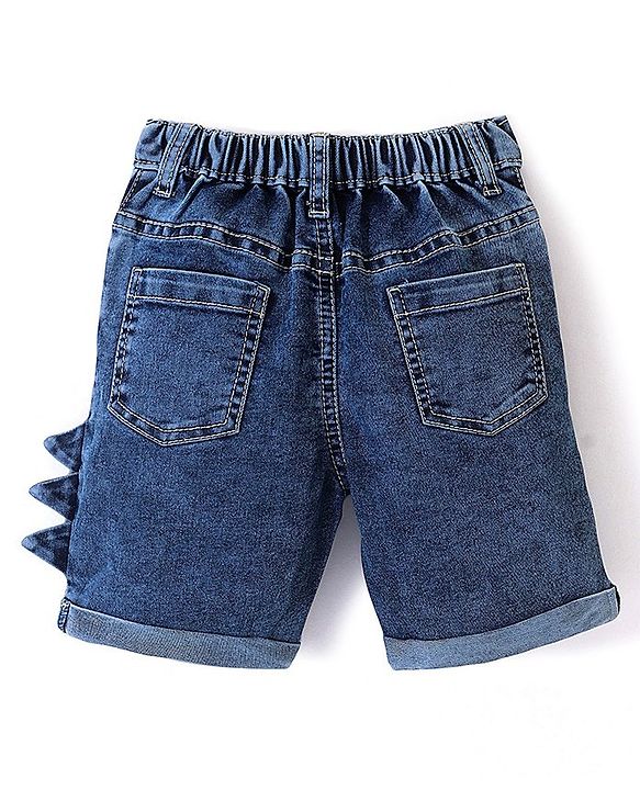 Babyhug Cotton Washed Denim Knee Length Bermuda Solid Colour - Navy Blue