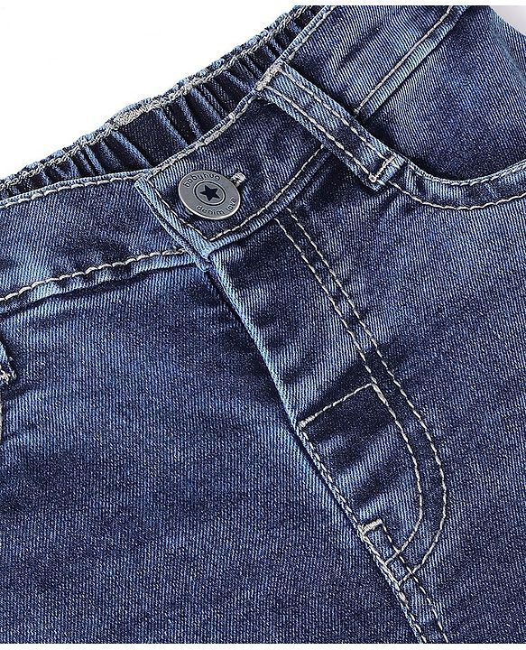 Babyhug Cotton Washed Denim Knee Length Bermuda Solid Colour - Navy Blue