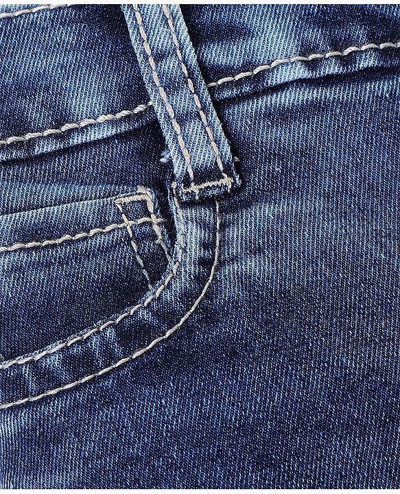 Babyhug Cotton Washed Denim Knee Length Bermuda Solid Colour - Navy Blue