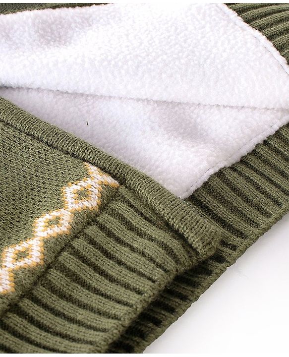Babyhug Knit Full Sleeves Hooded Sweater Argyle Design - Olive Green