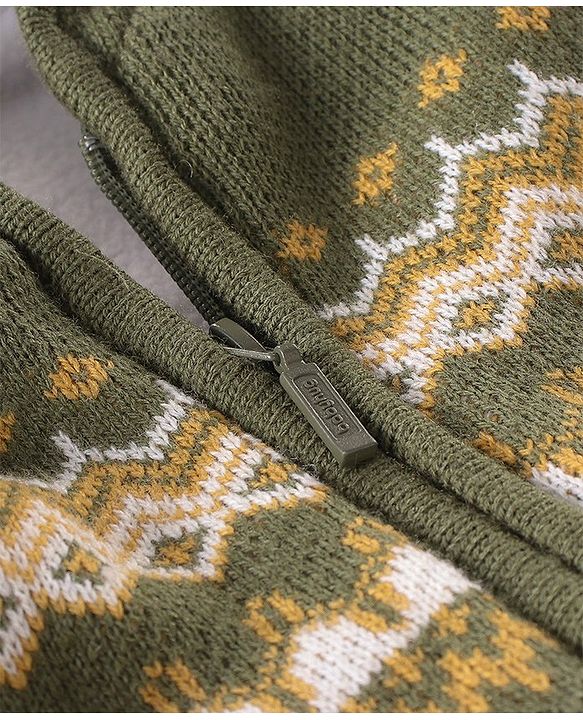 Babyhug Knit Full Sleeves Hooded Sweater Argyle Design - Olive Green