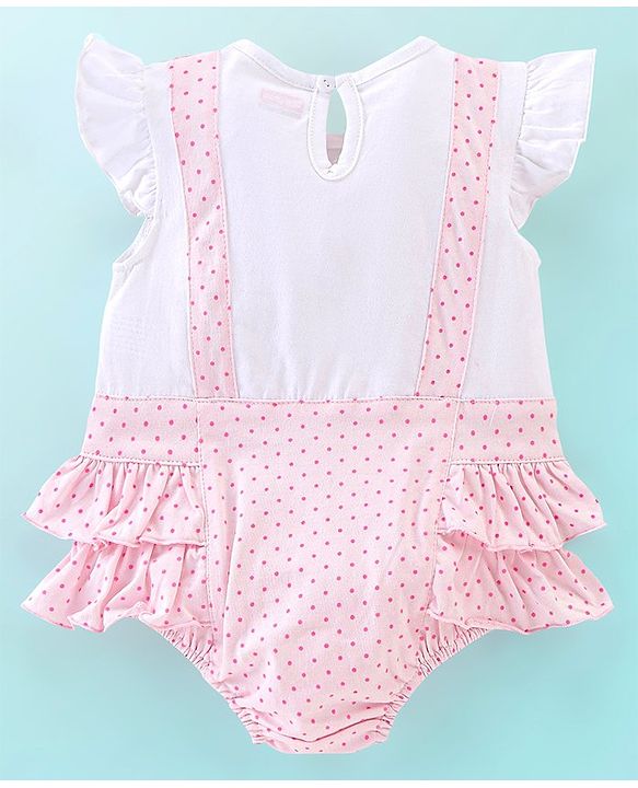 Babyhug 100% Cotton Half Sleeves Onesie with Bow Applique and Butterfly Print - Pink