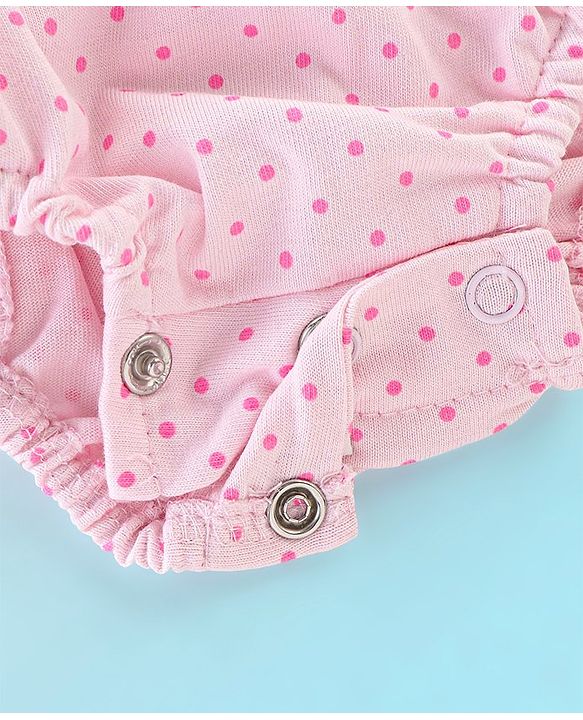 Babyhug 100% Cotton Half Sleeves Onesie with Bow Applique and Butterfly Print - Pink