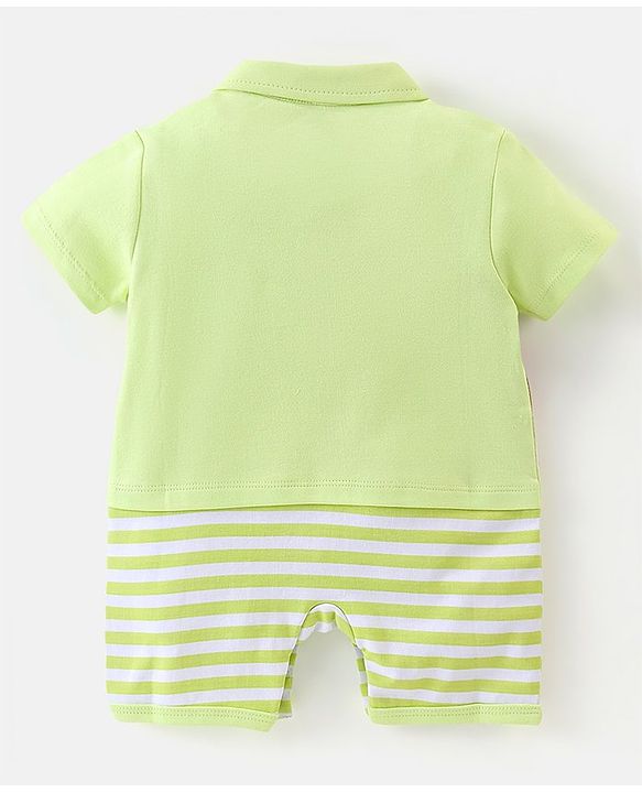 Babyhug 100% Cotton Half Sleeves Romper with Lion Print - Green