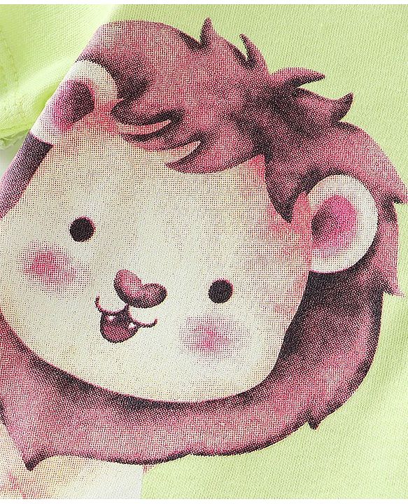 Babyhug 100% Cotton Half Sleeves Romper with Lion Print - Green