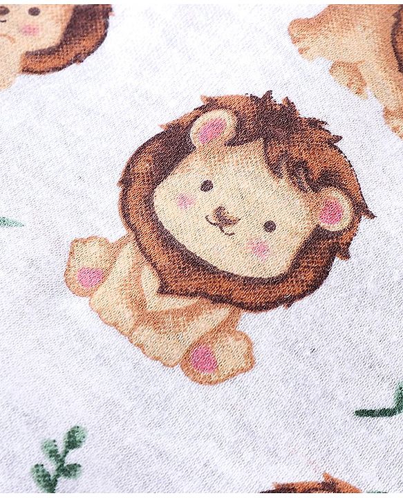 Babyhug 100% Cotton Half Sleeves Romper Lion & Stripes Print Pack of 2- White & Green