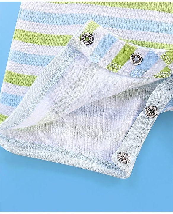 Babyhug 100% Cotton Half Sleeves Romper Lion & Stripes Print Pack of 2- White & Green